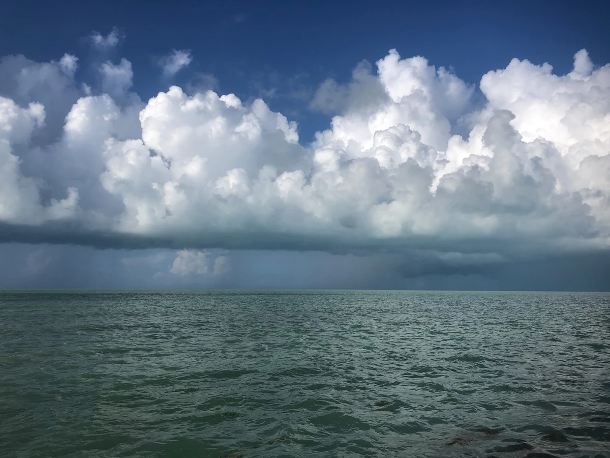 Day 165, from the 398 Days photographic series: a squall line and towering cumulus over green open water