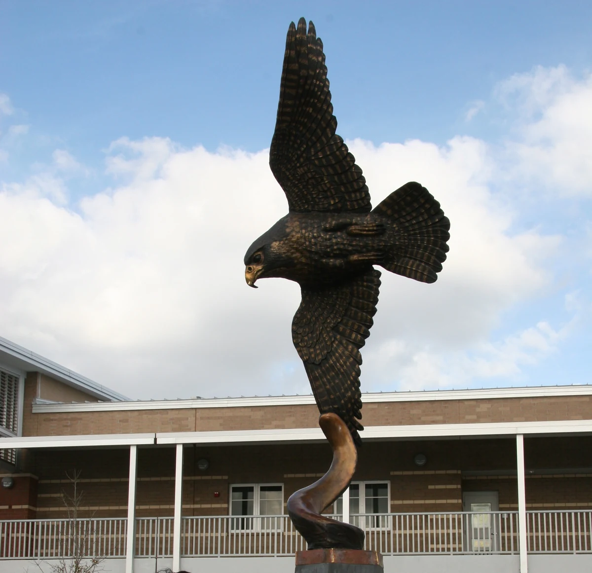 Jensen Beach Falcon, a bronze falcon with wings fully spread, public monument in Jensen Beach, Florida