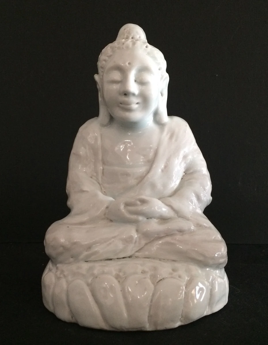 White Buddha, high fired porcelain ceramic statue