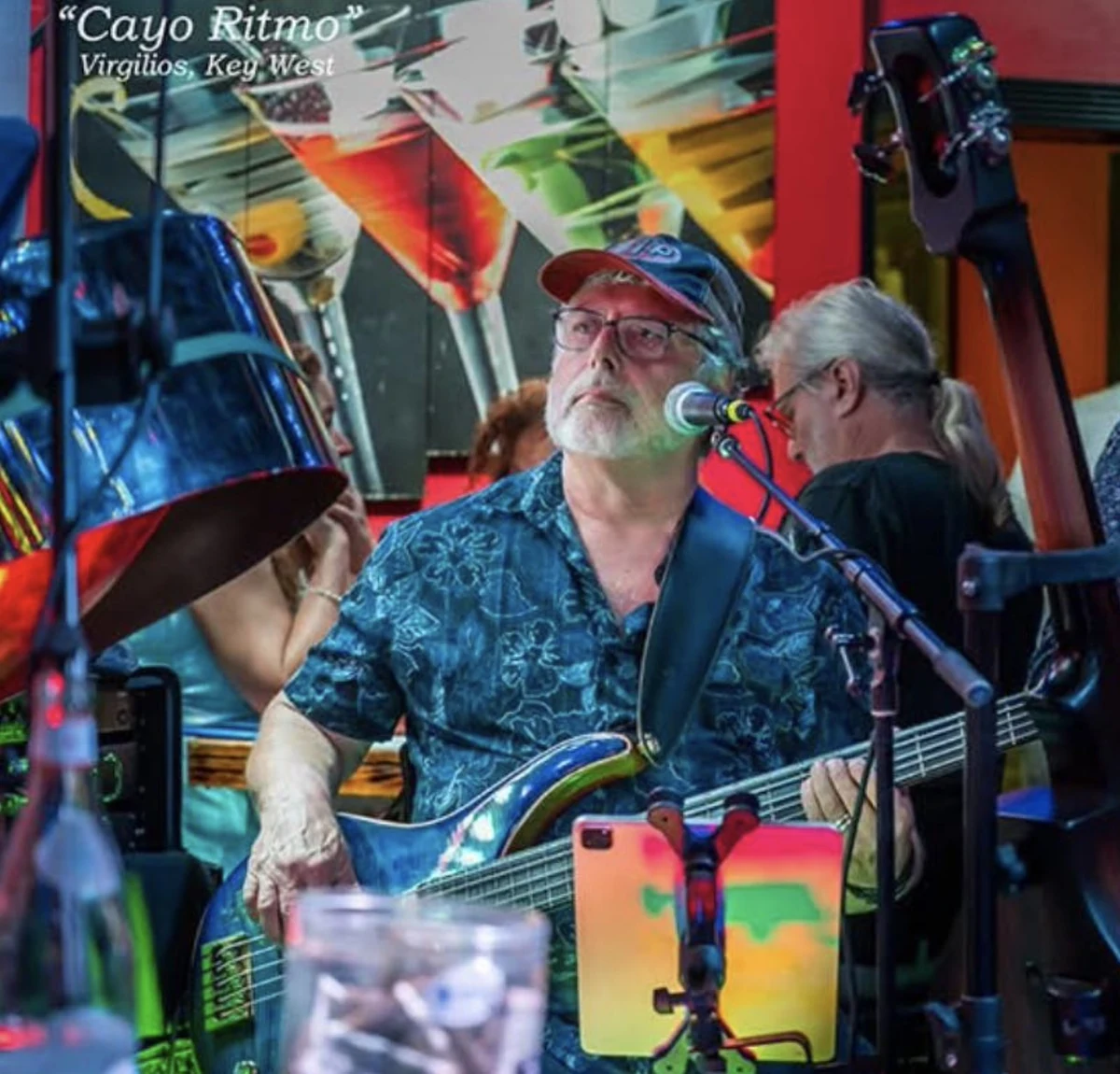 Jeff Dalton performing on electric bass and singing with Cayo Ritmo at Virgilio's, Key West