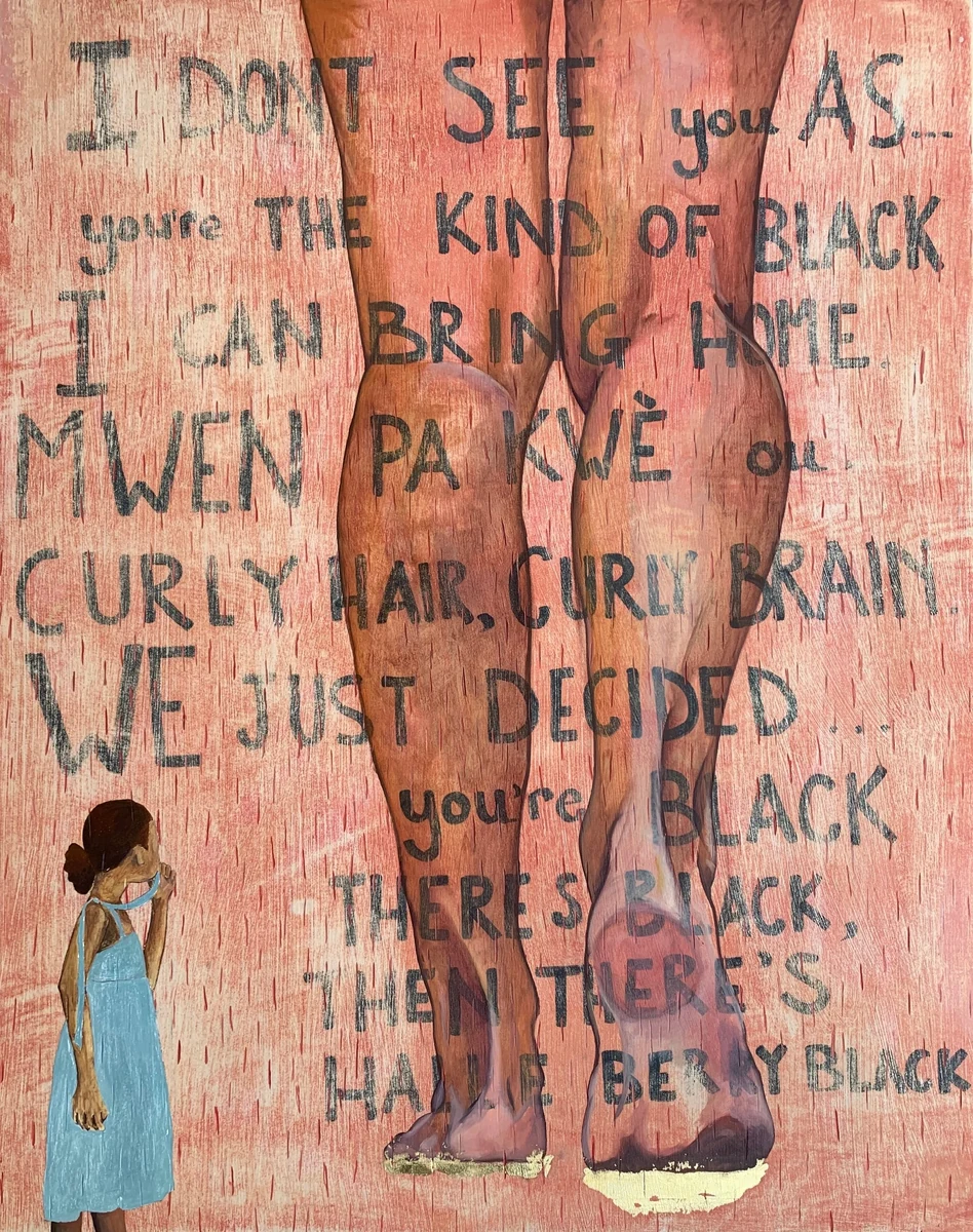 1000 Cuts, 1001 Healings. Oil and metal leaf on panel, 30 x 24 x 2 inches, 2020. From the solo exhibition None of the Above, The Studios of Key West.